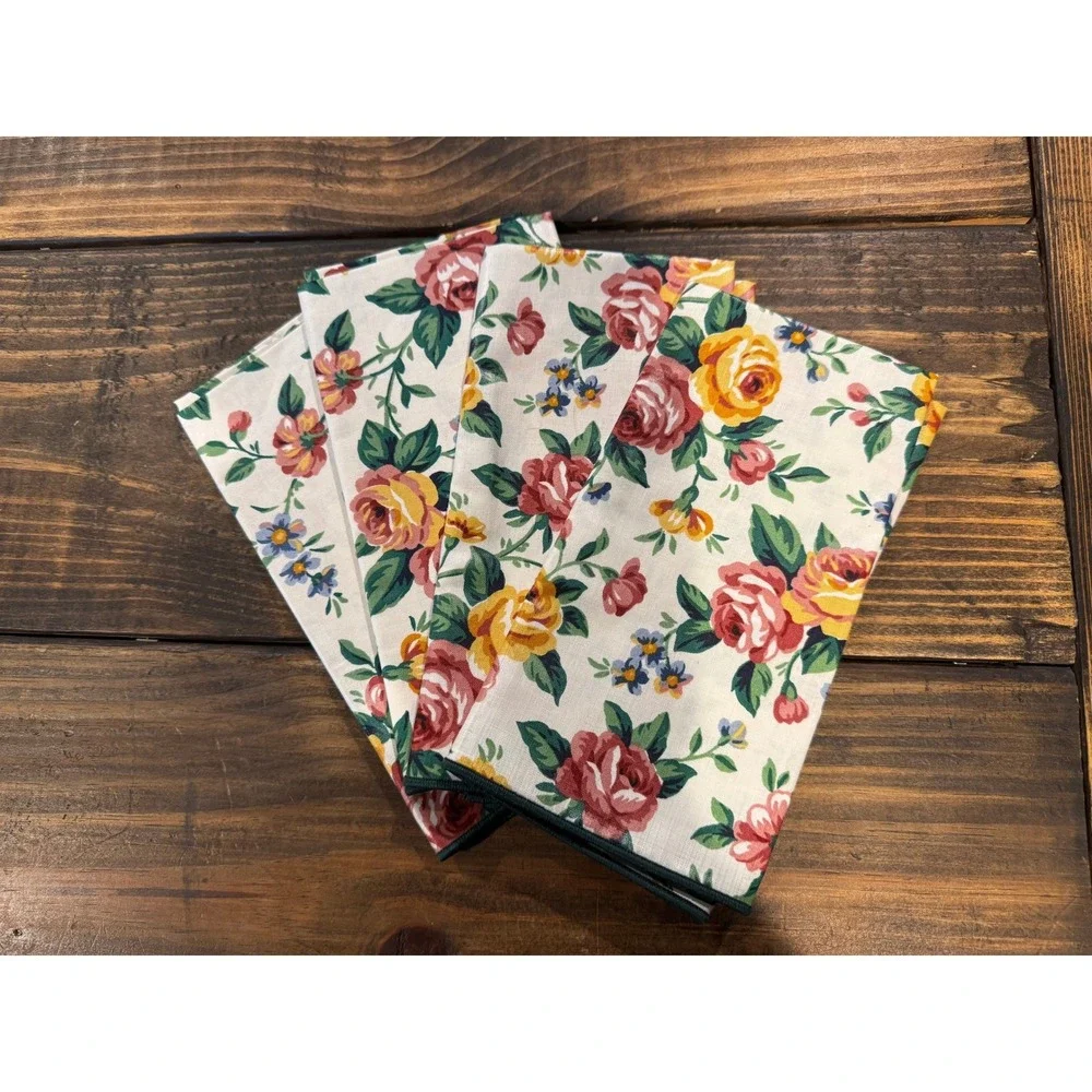 Vintage Floral Napkins Set of 4 Cottagecore Roses Cotton Scotchgard Treated 90s